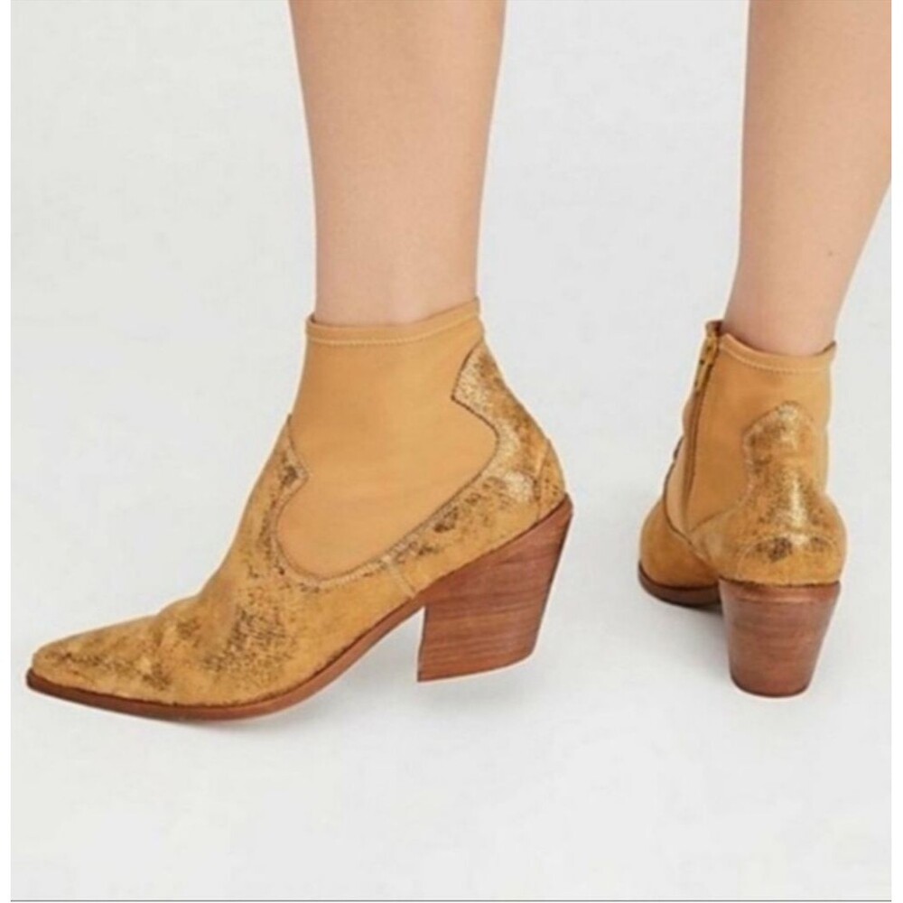 Free People Jackson West Sock Gold Metallic Western Leather Boot - Picture 11 of 11